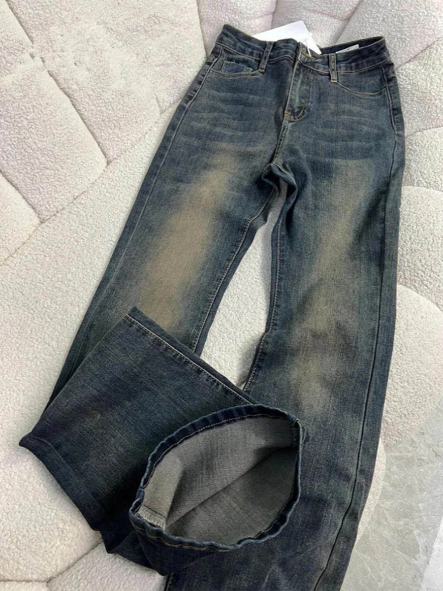 

High Waist Straight Leg Vintage Denim Jeans plus Size Women's Spring 2024 Floor Length Slimming Wide Leg Trousers