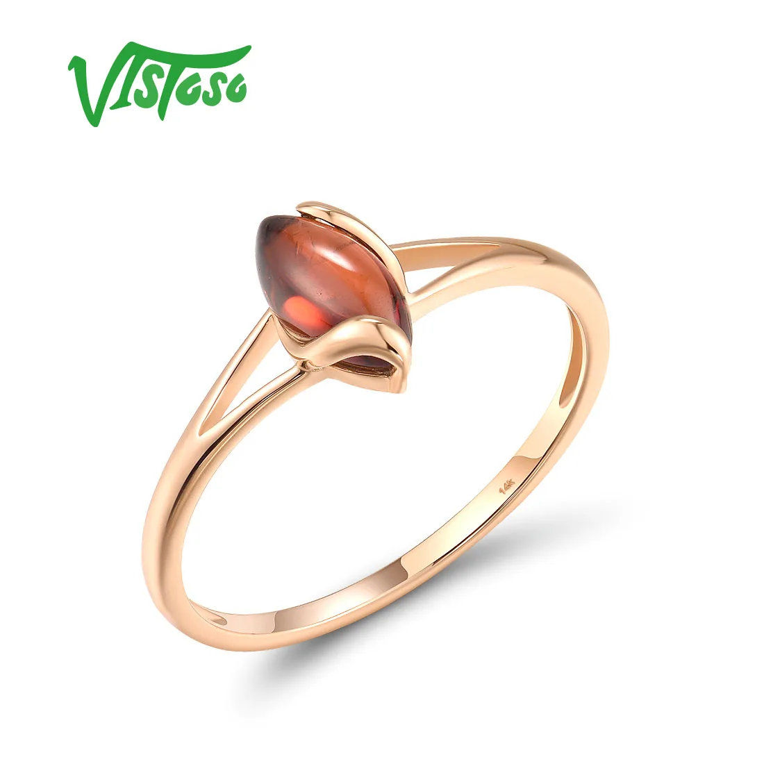 VISTOSO Geniune 14K 585 Rose Gold Rings For Women Real Natural Garnet Marquise Elegant Dainty Wedding Engagement Fine Jewelry