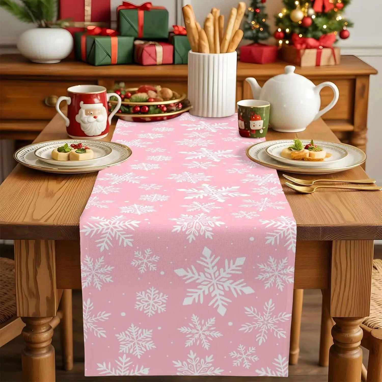 عيد الميلاد الثلج الكتان الجدول العدائين عطلة حزب زينة الشتاء عطلة طاولة طعام العدائين زينة عيد الميلاد #4
