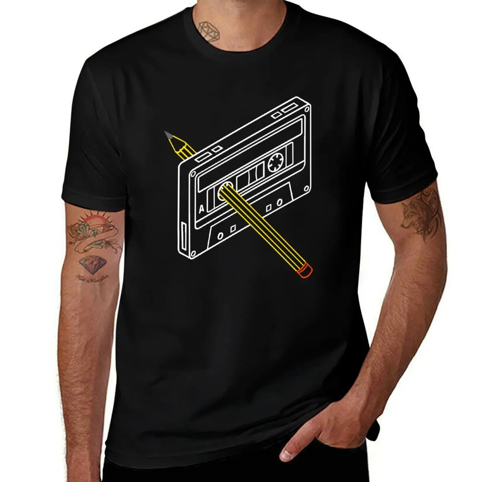 Rewind audio cassette with pencil T-Shirt hippie clothes luxury clothing labubu mens t shirt graphic