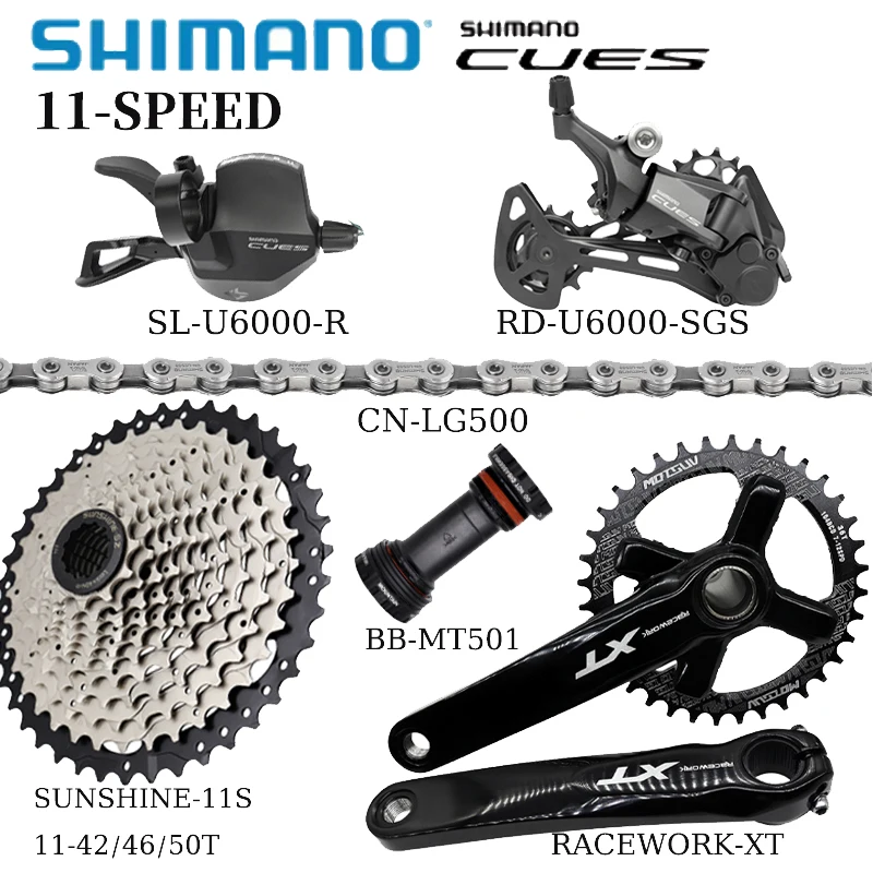 

Комплект скоростной трансмиссии SHIMANO сигналов U6000, 11 скоростей RACEWORK-XT комплект коленчатого вала SUNSHINE, маховик 42/46/50T LG500, цепные детали для горных велосипедов