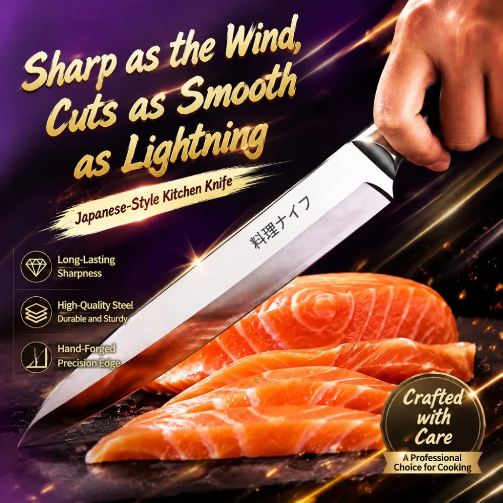 Professional Japanese Kitchen Salmon Sashimi Knife for Home Use Stainless steel Salmon Sashimi Knife Sharp Specialized Knife