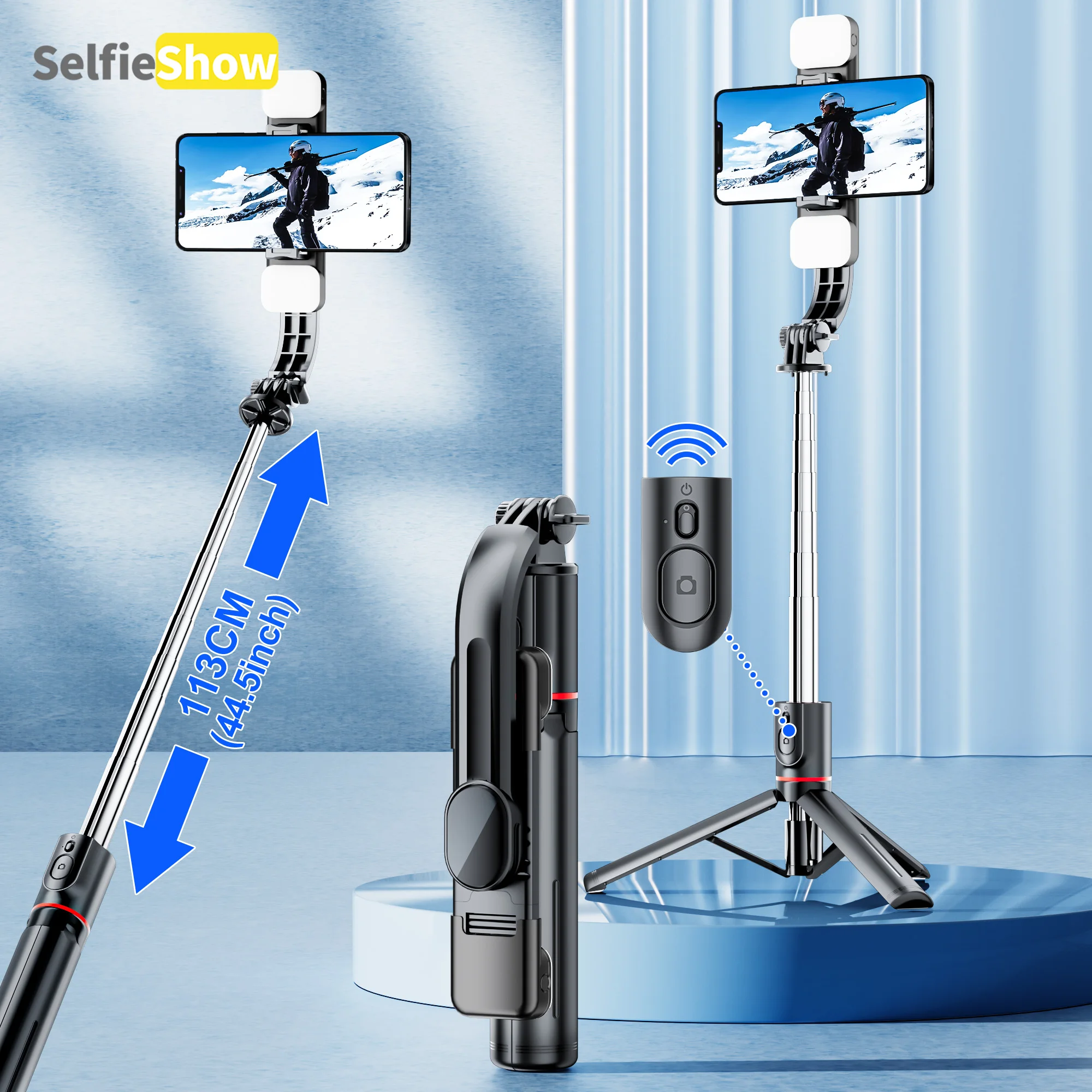 

L13d Front Rear Fill Light Bracket Bluetooth Tripod Selfie Stick 1160mm Tripe Stabilizer for Android IOS Cellphone