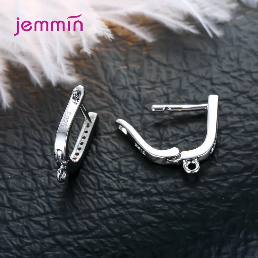 Fashion Hoop Earring Findings 100% 925 Silver  with Clear Cubic Zircon Jewelry Component Accessory Huggie Hook Free Ship