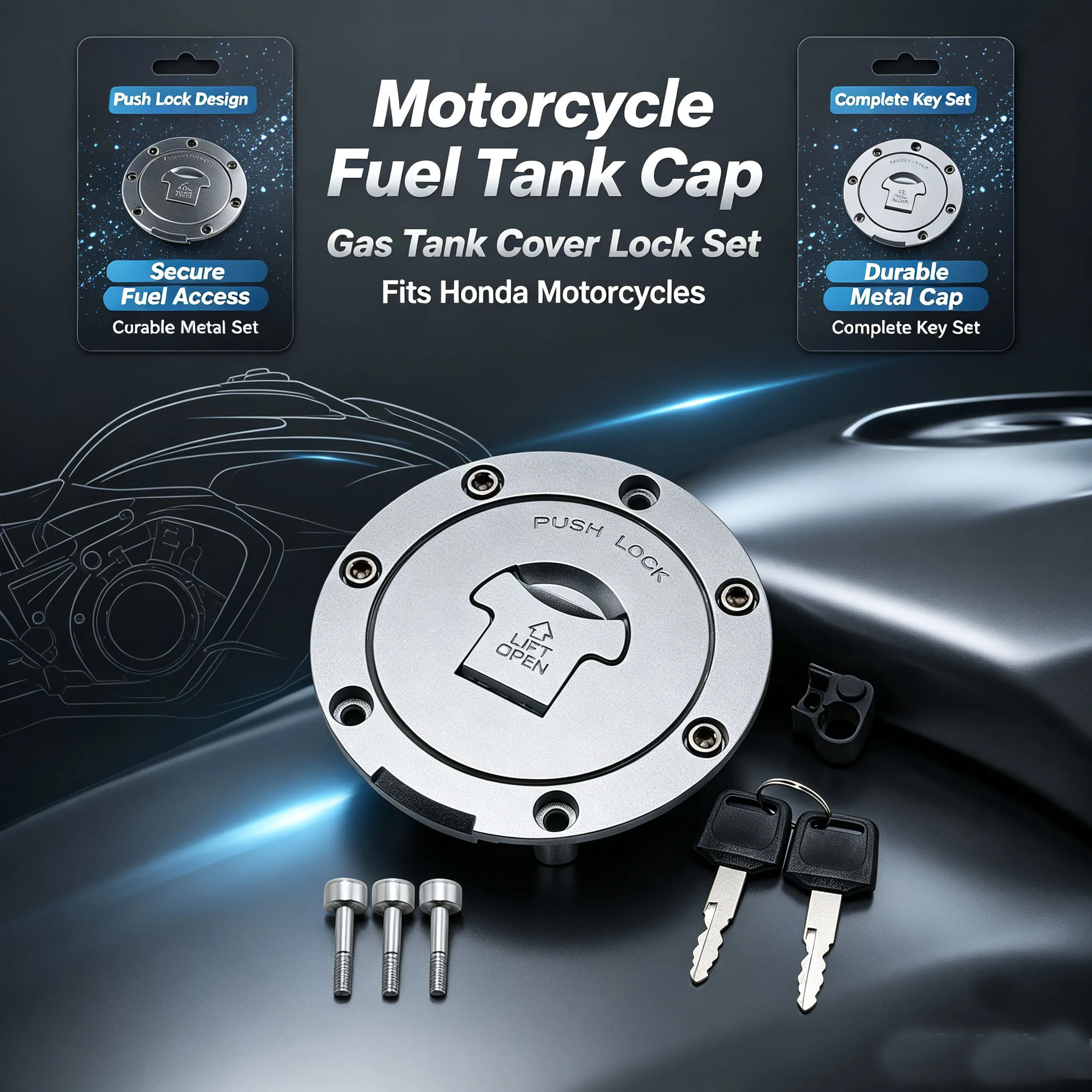 Motorcycle Fuel Gas Tank Cap Cover Lock Set For Honda CBR1000RR CBR1000S CBR1100XX CB-1 CB400F CB400 CB400SF VTEC CB600F  HORNET