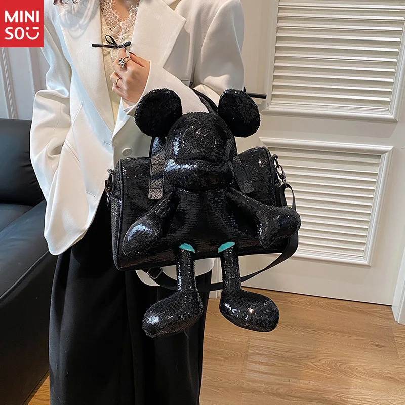 Miniso Mickey Plush Tote Bag 2025 | Large Crossbody Shopper, Cute Shoulder Bag