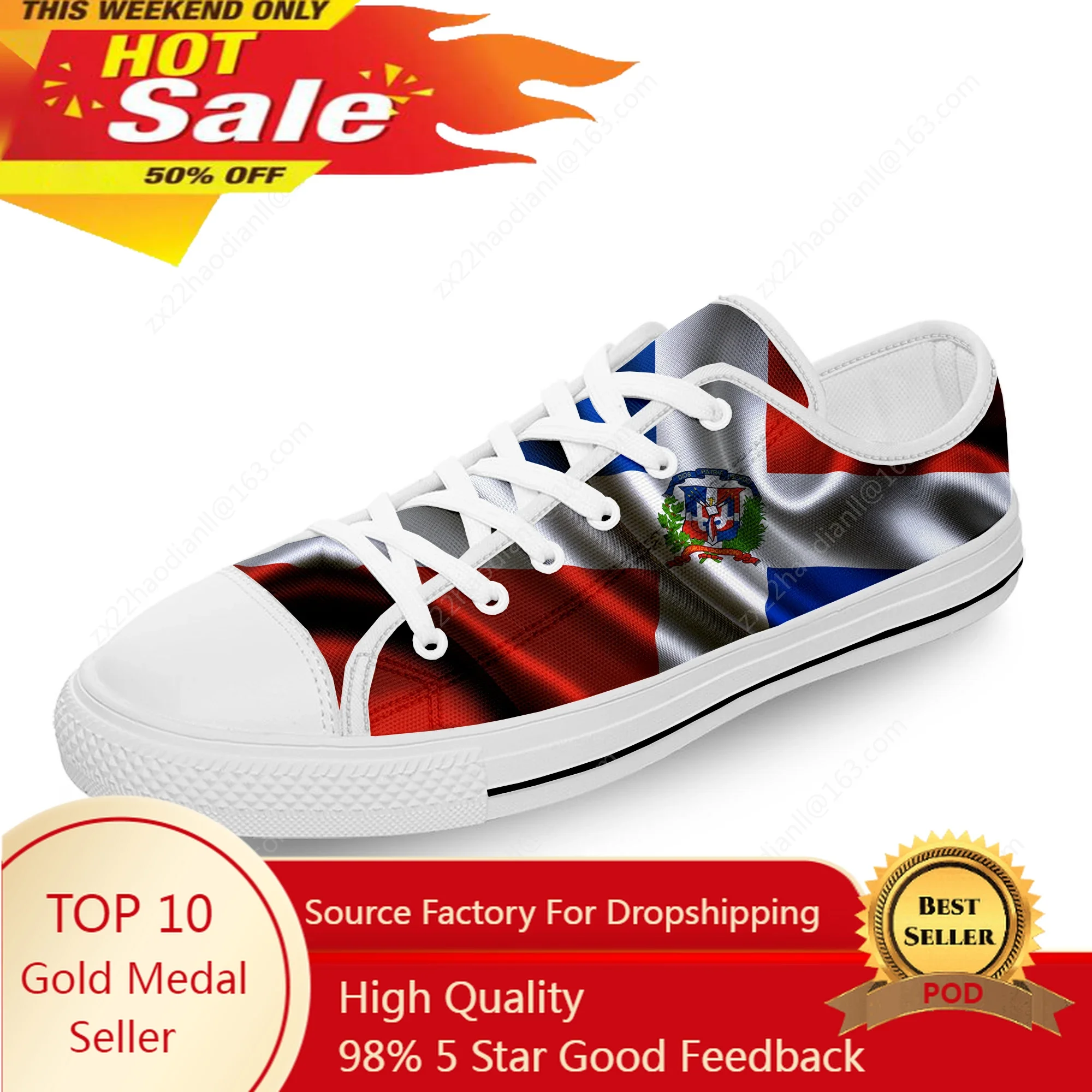 

Dominican Republic Pride Flag Patriotic White Cloth 3D Print Low Top Canvas Shoes Men Women Lightweight Breathable Sneakers