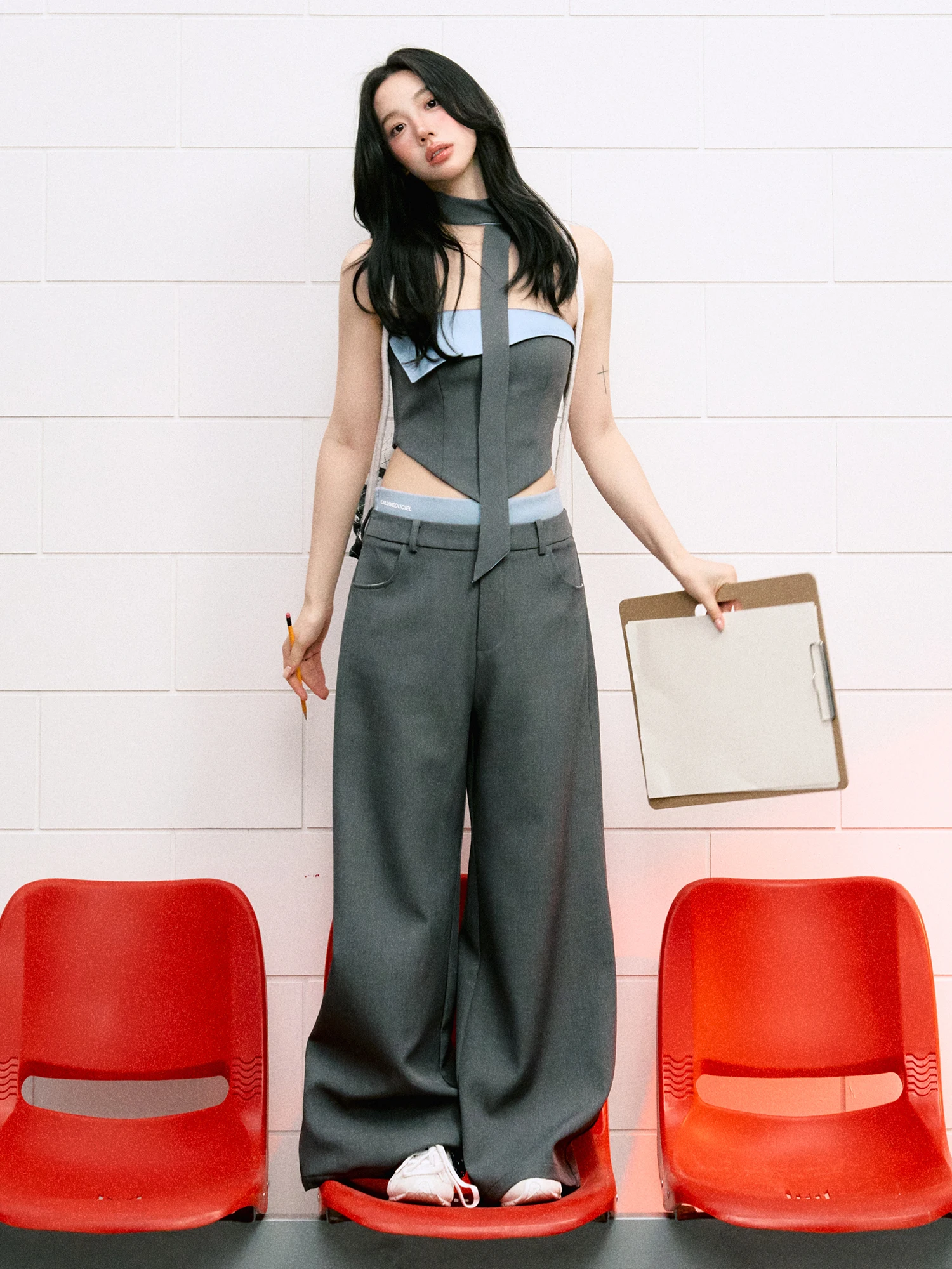 LaluneDuCiel épicé fille dame ensemble femmes été Design Sensation couleur Colion rabat bustier tubulaire pantalon à jambes larges deux pièces ensemble