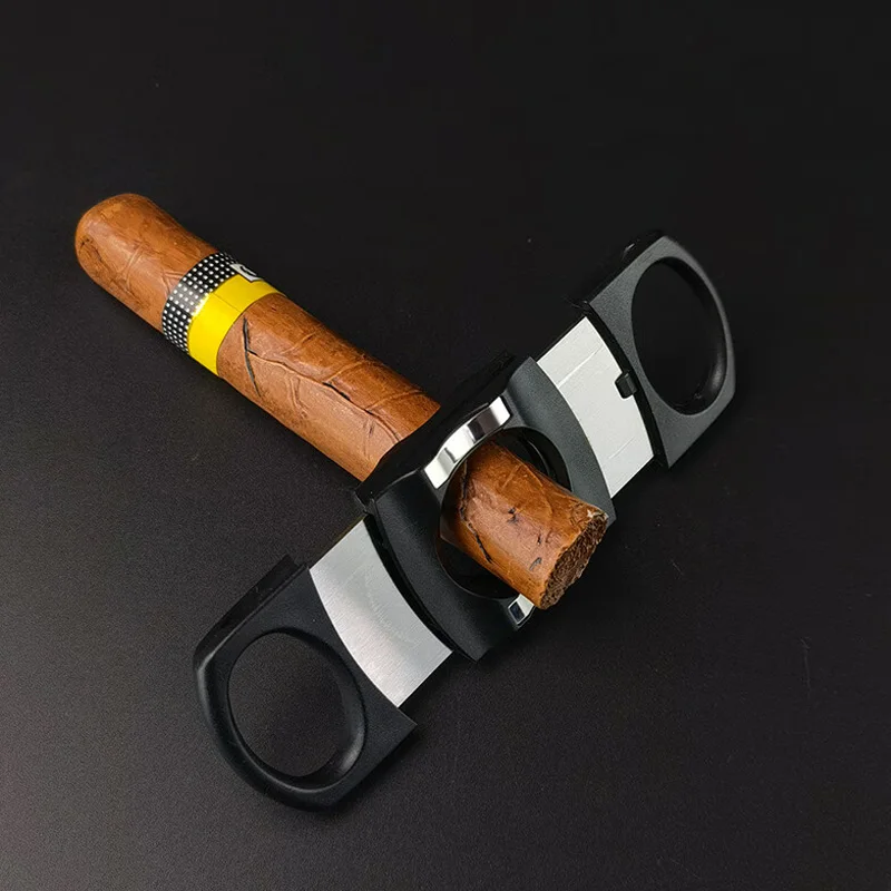 

NOW ENJOY Metal Cigar Cutter Golden Pocket Cigar Guillotine With Holder Stand Gift Box New
