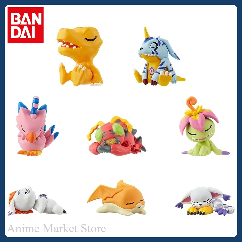 Genuine Bandai Digimon Sleep Style Gashapon Figure Agumon Gabumon Patamon Tailmon Cute Mini Collectible Desk Decor Statue