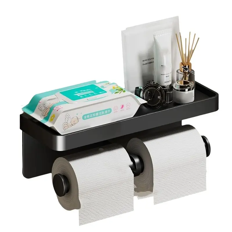 

N84R Wall-Mounted Aluminum Alloy Toilet Paper Holder Toilet Roll Shelf Phone Stand For Bathroom For HOME Use