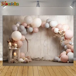 Bohemian Style Newborn Cake Smash Photography Background Balloon Flowers Decorative Props Kids Baby Shower Backdrop Photo Studio