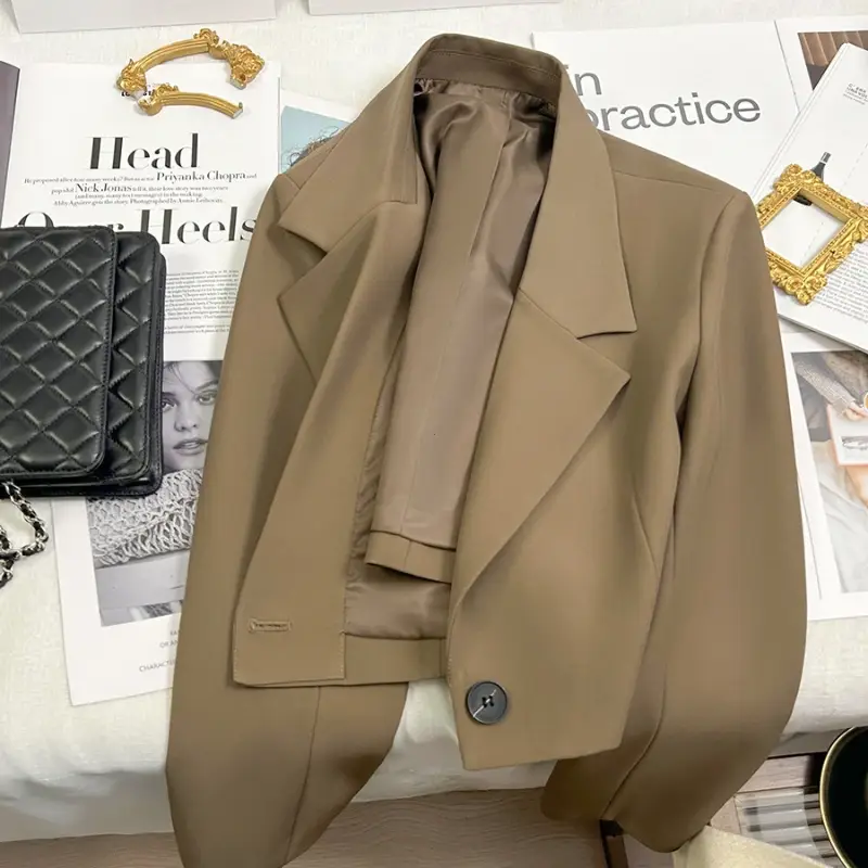 Black Cropped Blazers Woman Trend 2025 New All-match Notched Collar Crop Jacket Women Korean Chic Single Button Suit Coat - Image 5