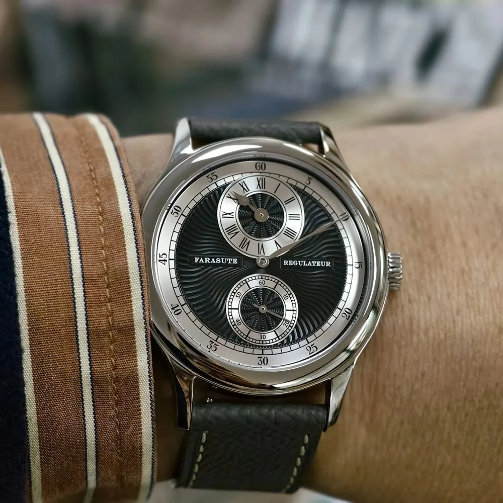 FARASUTE マニュアル機械式メンズ腕時計カモメムーブメント Sappnt サファイアクリスタルビジネス防水レギュレーター男性腕時計リロイ