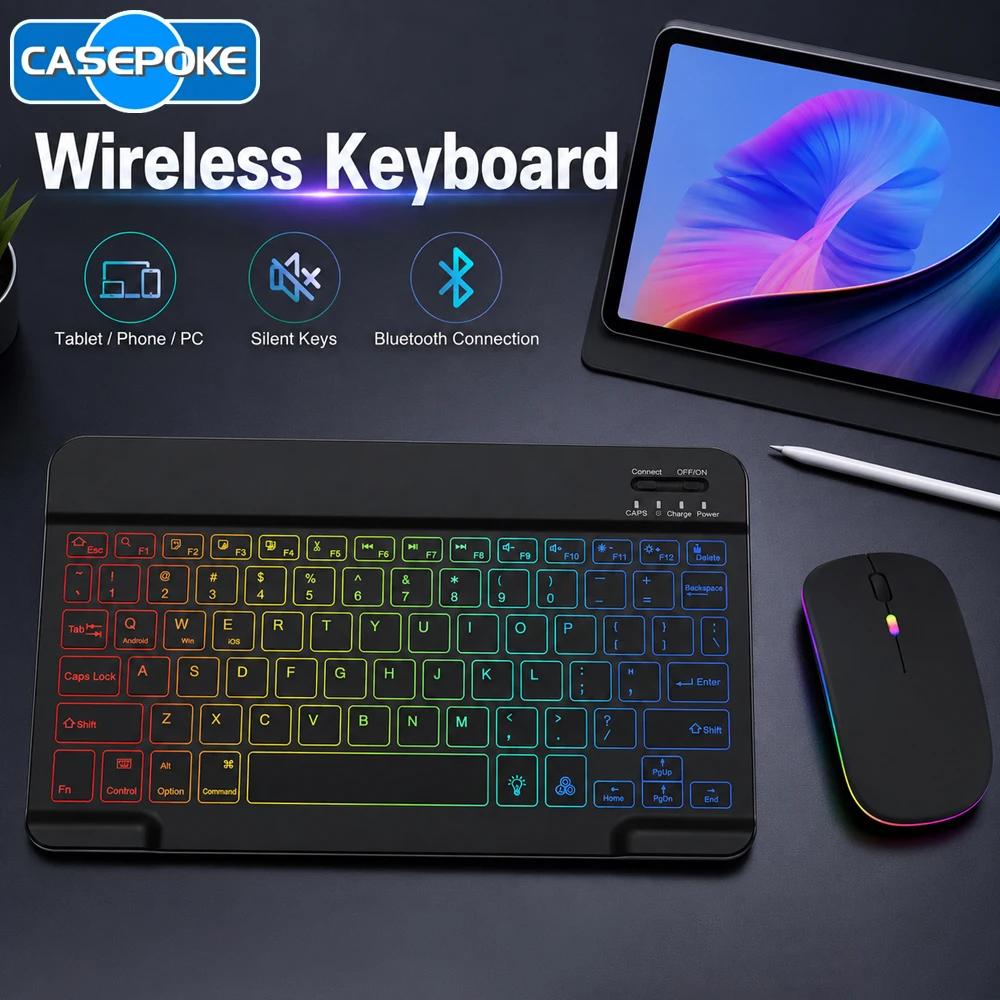 Spanish French Backlit Bluetooth Wireless Keyboard Russian For iPad Mac PC Tablet Cell Phone Laptop And Mouse Mini With N Gamer
