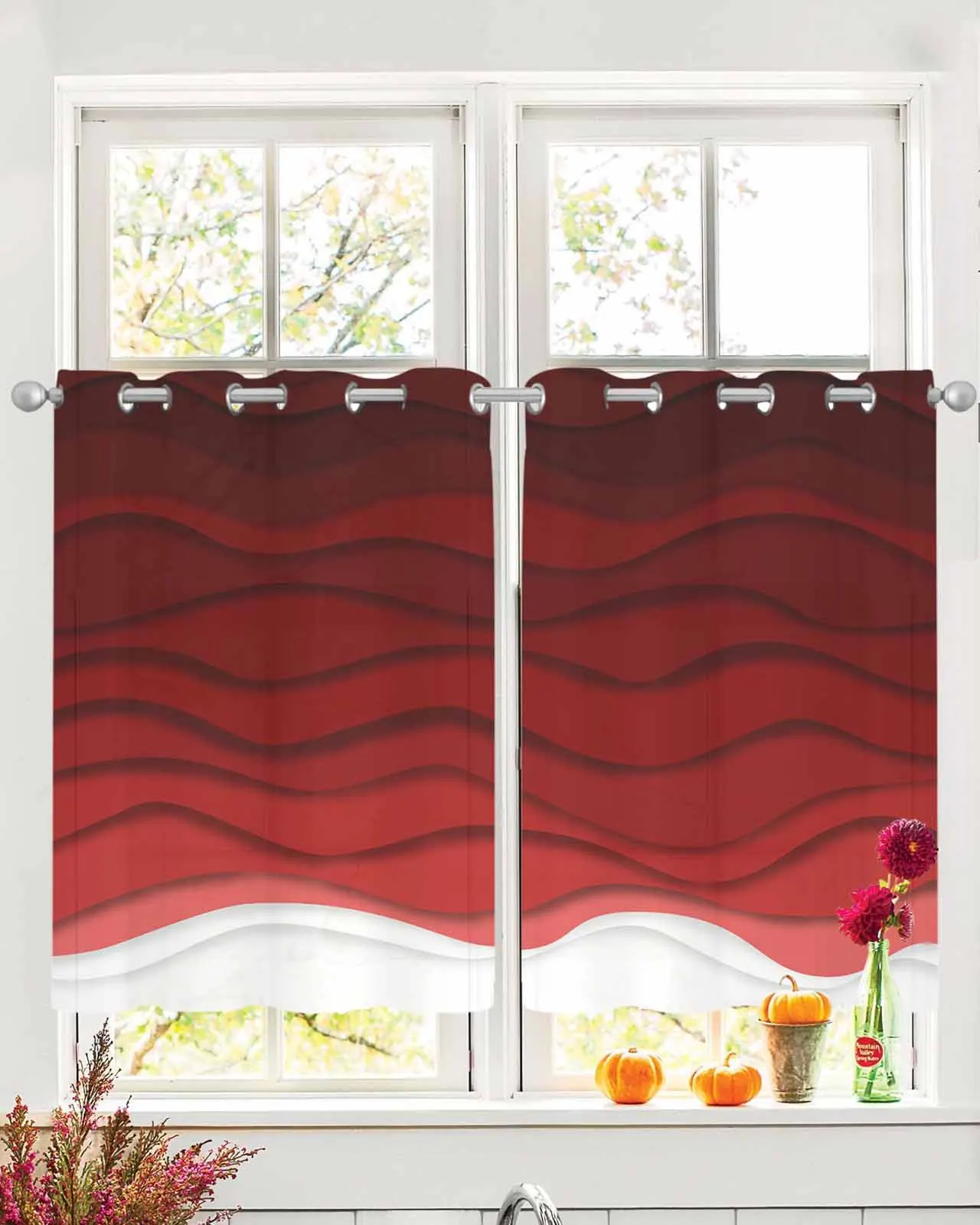 

Red Lines Wave Gradient Sheer Curtains For Living Room Window Transparent Voile Tulle Curtain Cortinas Drapes Home Decor