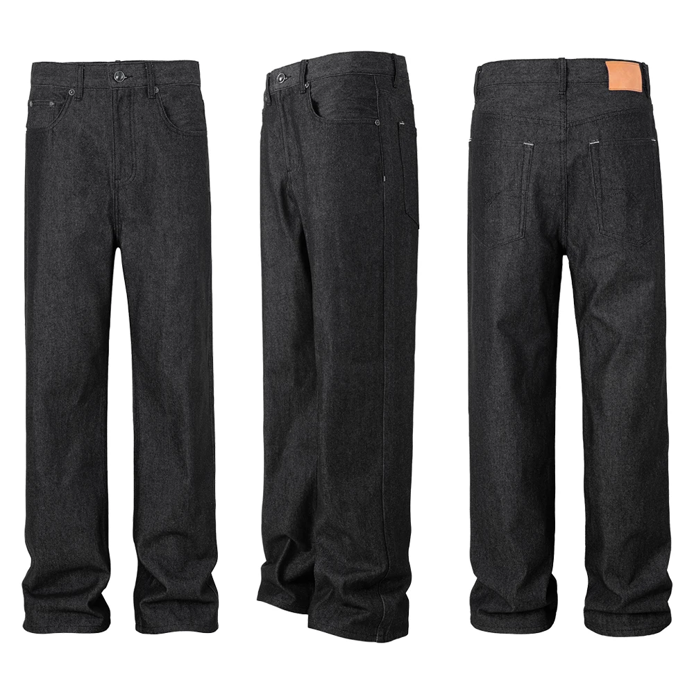 Streetwear Japanese Y2k 2000s Black Denim Jeans Retro Vintage Black Turquoise Button Hiphop Street Style Casual Baggy Denim Pant