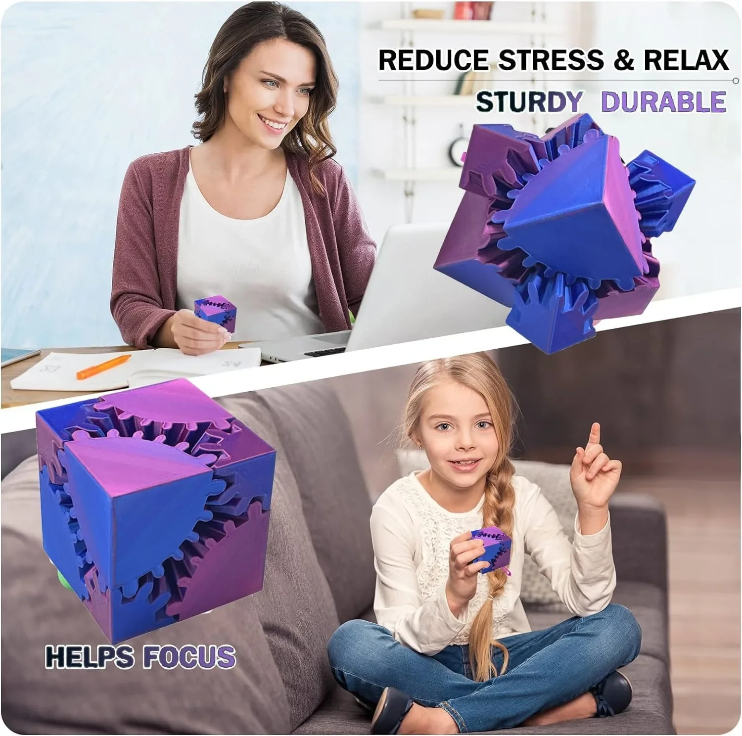 Cube Fidget Toy Gear Cube Fidget Toy Stress and Anxiety Relief Toys Fidgets Toy Relaxing Hand-Held for Adults Desk Toys