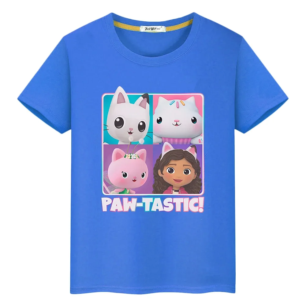 2024 New Gabbys Dollhouse Kawaii Short Sleeve Print T-shirt 100%Cotton pride tshirt anime Tops y2k one piece kids clothes girls