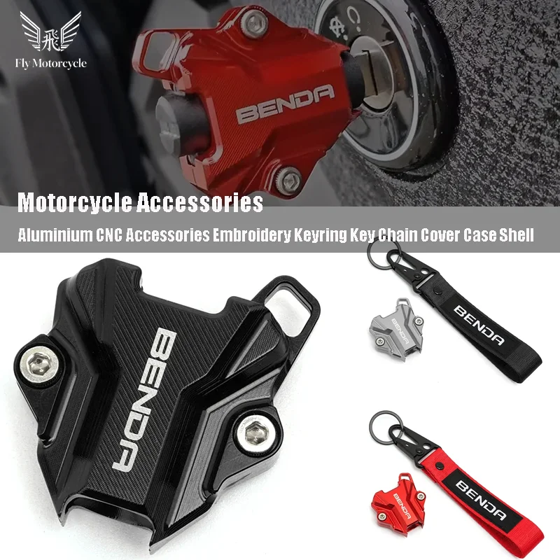 

Motorcycle For BENDA Chinchilla 300 450 Rock300 LFS700 LFC700 BD300 CNC Key Case Protective Cover & Embroidery Keychain Ring