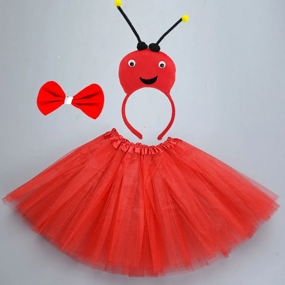 Dziecięca Dziewczęca Opaska na Głowę ze Zwierzętami Żółta Pszczoła Mrówka Biedronka Spódniczka Tutu Krawat Ogon Prezent na Imprezę Urodziny Halloween Kostium Cosplay Boże Narodzenie