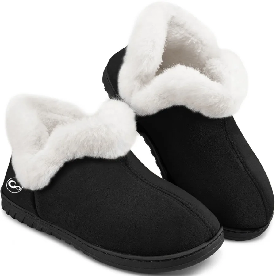 Womens Slippers Faux Fur Warm House Shoes Fuzzy Memory Foam Closed Back Slippers