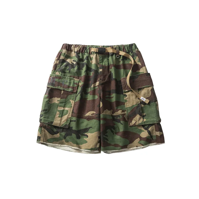 desert camouflage patten Uniform workwear shorts for men summer outdoor multi pockets drawstring loose straight half pants DCU