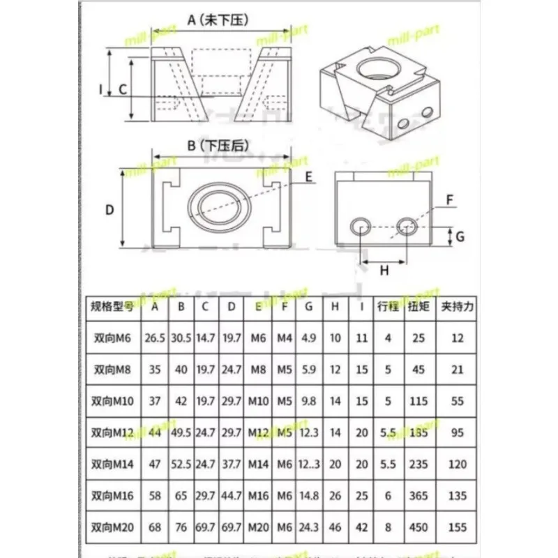 1PC OK Fixture Adjustable Double-Wedge OK-Vise Workholding Clamp CNC M20