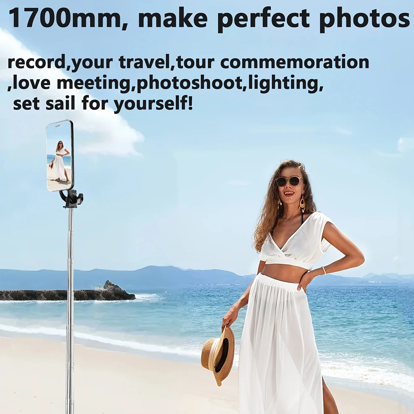 〈Magnetic Quick-Release〉Selfie Stick Tripod with Wireless Remote | Includes Universal Metal Plate for All Phones 170cm Travel st gallery 4