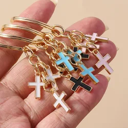 Aihua New Enamel Trendy Punk Cross Keychain for Women Christian Crucifix Keyrings Handbag Pendants Party Jewelry Gifts