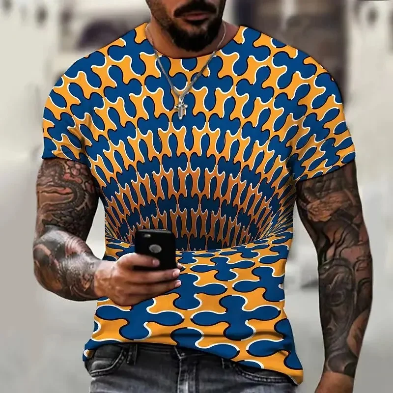 

3D Printed Cool Abstract T-Shirt For Men Psychedelic Pattern Tees Summer Short Sleeve T-Shirts Oversized Round Neck Loose Tops