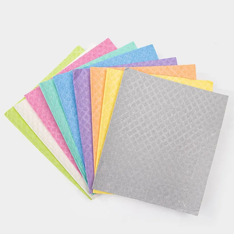 

5Pcs Solid Color Reusable Wood Pulp Cotton Swedish Dishcloths Multi Functional Dishwashing Kitchen Cleaning Cloth