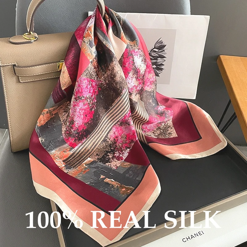 

100% Natural Silk Square Scarf Women Neck Bandana Scarves Female Summer Neckerchief Wrist Headkerchief Beach Shawl Wrap Pashmina
