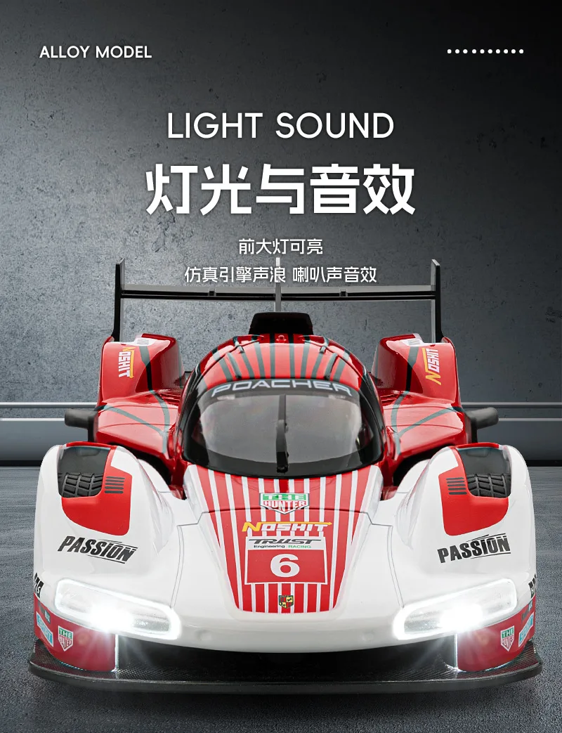 1:22 Porsche 963 legering racewagenmodel met pull-back actie, geluids- en lichteffecten - verzamelspeelgoed voor jongens, perfect cadeau