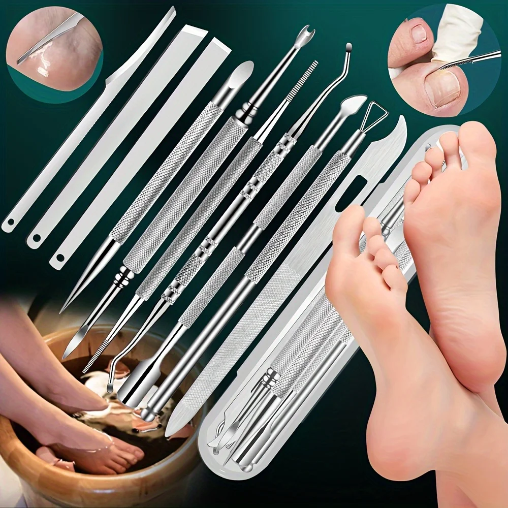 مجموعة أدوات باديكير من الفولاذ المقاوم للصدأ مكونة من 10 قطع، مقشر احترافي للعناية بالقدم لبيج فاتح ناعم، حقيبة سفر محمولة متضمنة #4