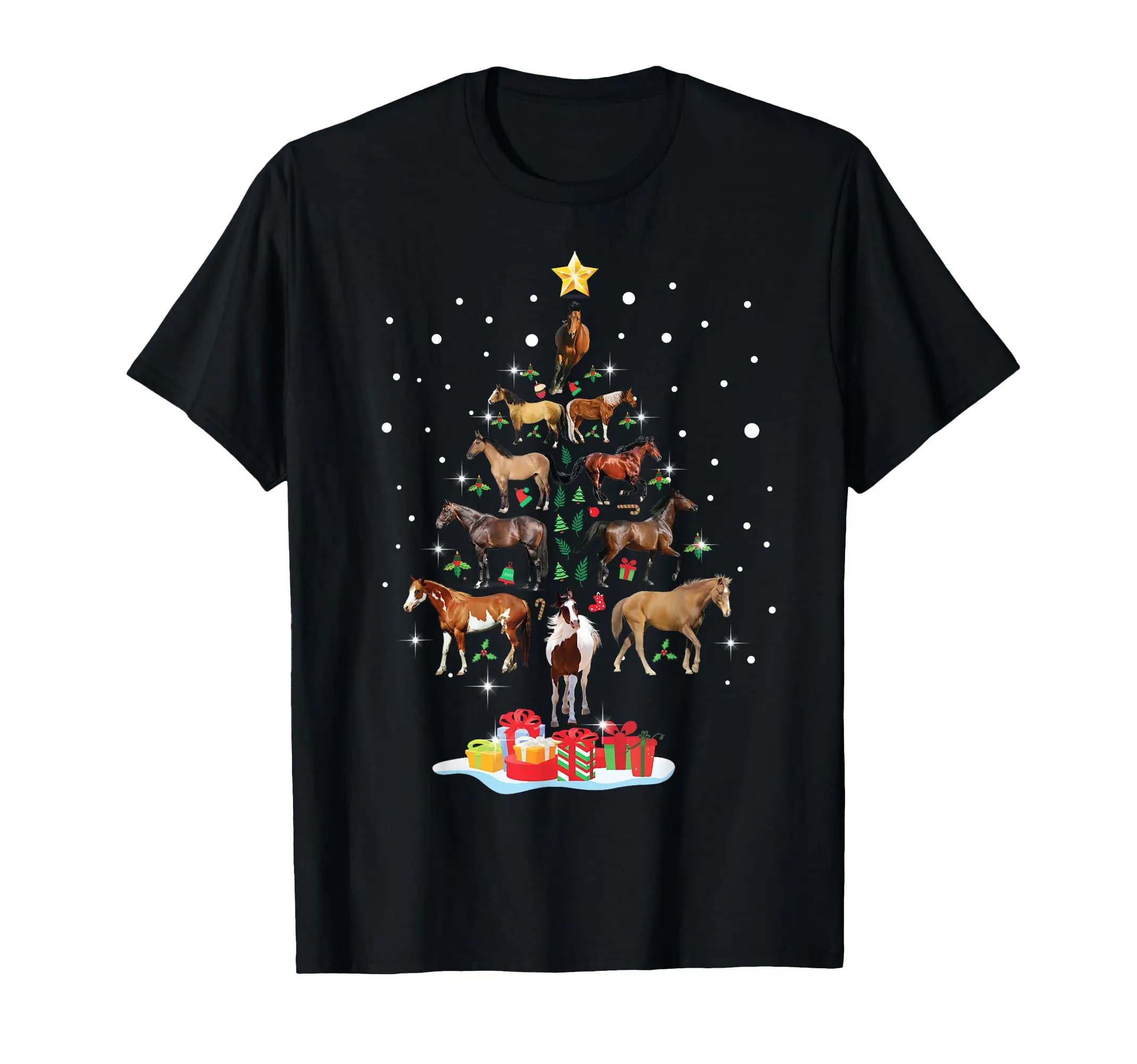 

Horse Tree Christmas Horses Xmas Classic Logo T Shirt and Stickers, Unisex Adult T Shirt Collection Holiday Costume Tees