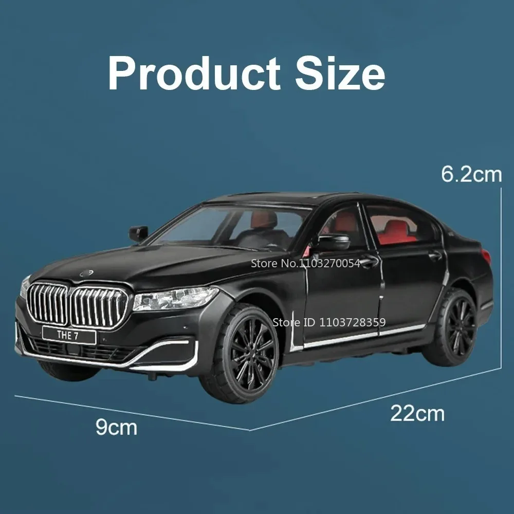 Modèles de voitures jouets M3 1:24 760LI, véhicules miniatures en alliage moulé sous pression, son et lumière, portes ouvertes, Absorption des chocs, cadeaux pour enfants