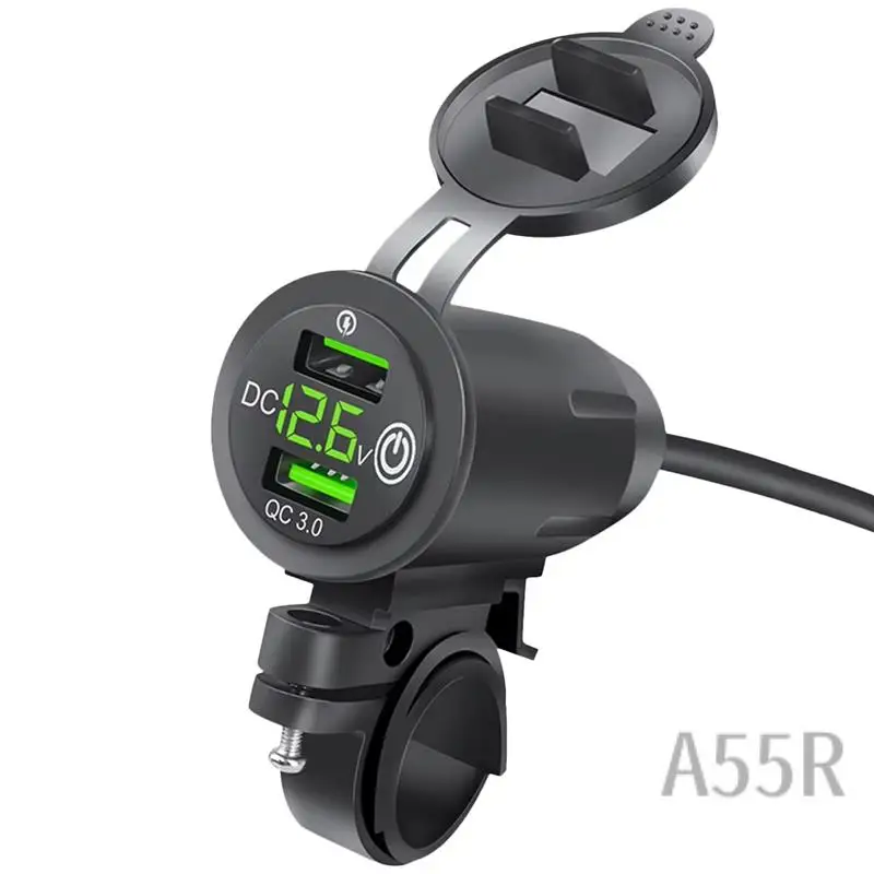

5R-Rider Handlebar Rack Car Charger Featuring Dual USB Fast Charge QC3.0 With Voltage Display