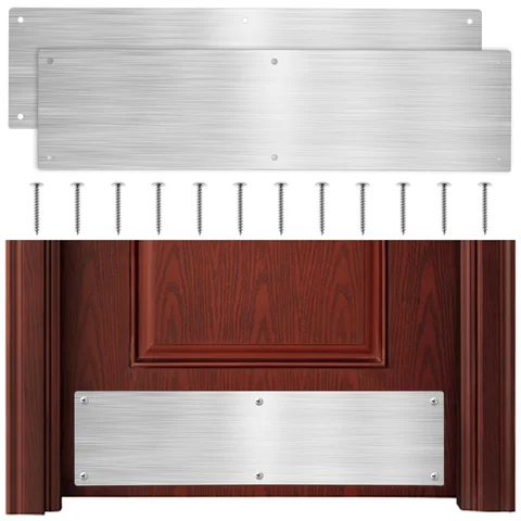 2PCS Stainless Steel Door Kick Plate with 12 Screws Satin Kickplate Scratch Protection for Interior Exterior Doors 4 x 16 Inch