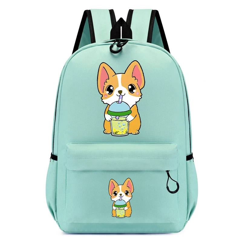 Corgi Dog Backpack with Bubble Tea Boba Cartoon, Cute Small Schoolbag, presente infantil, luxo, jardim de infância