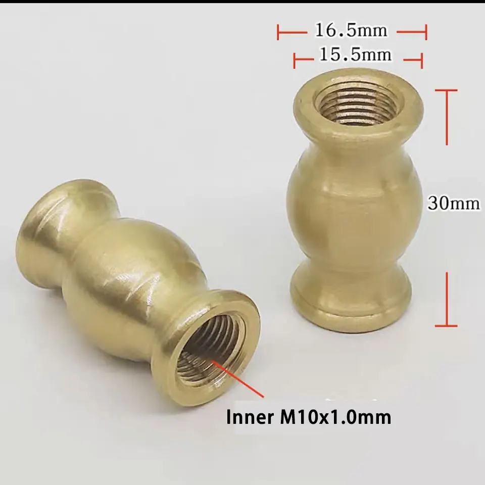 Brass M10 Inner Thread Straight Through Pure Copper Desk Lamp Floor Lamp Shelf Nut Pitch 1.0mm Decorative Nut