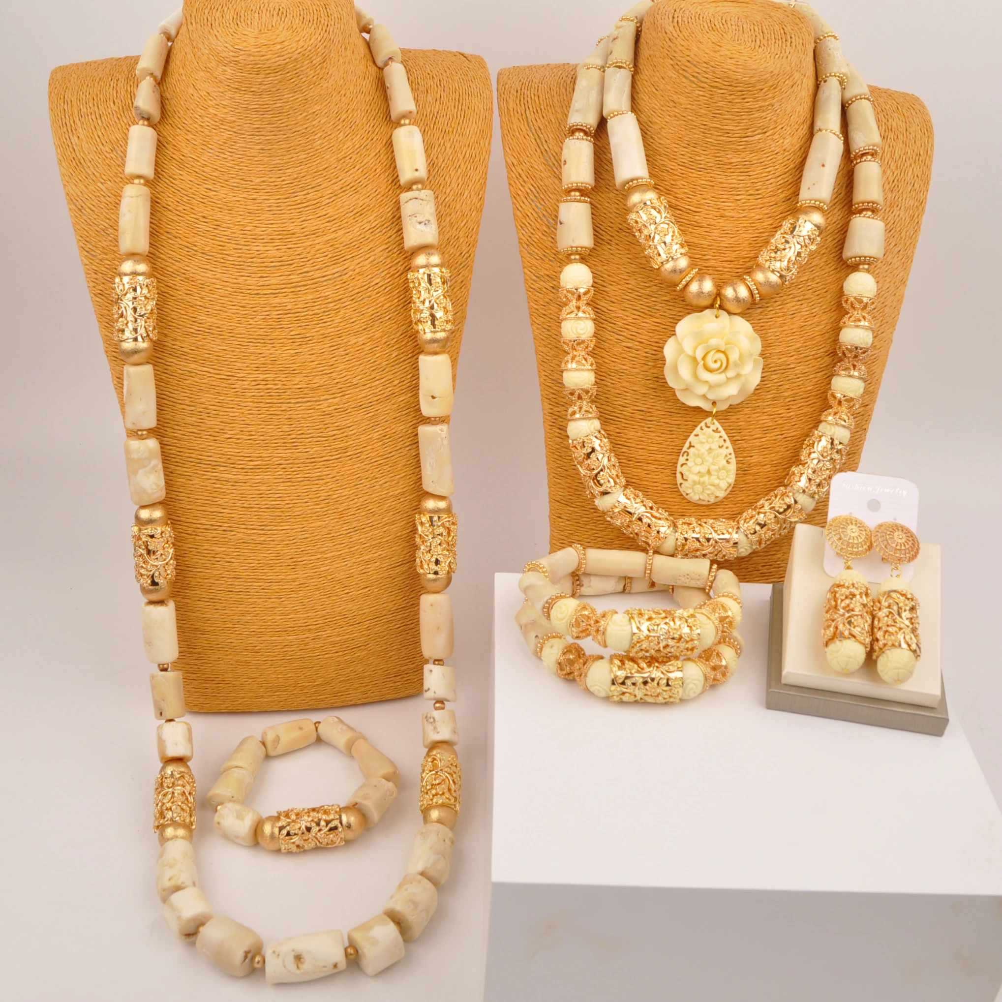 Natural White Coral Bead Nigerian Wedding African Jewelry Set for Couple