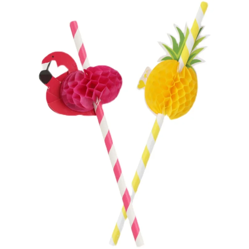 

10Pcs Pineapple Paper Straws Coconut Tree Hawaii Beach Tropical Panda Birthday Decoration Summer Pool Party Wedding Supplies