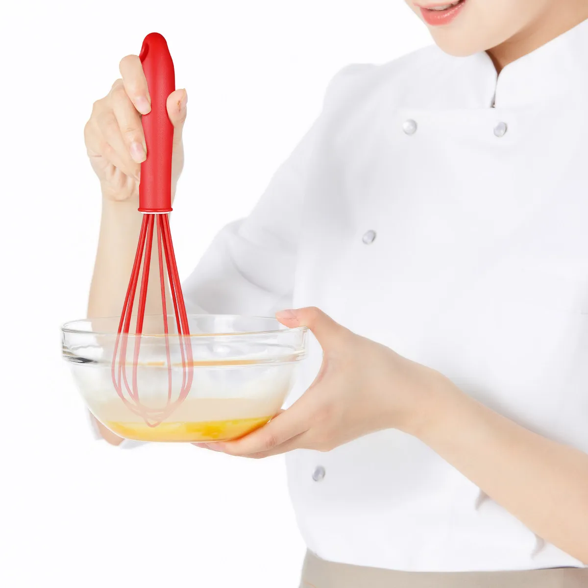 Non Slip Silicone Hand Egg Whisk 10 Inches Food Grade Lightweight Kitchen Utensil for Beating Stirring Mixing Cream Red