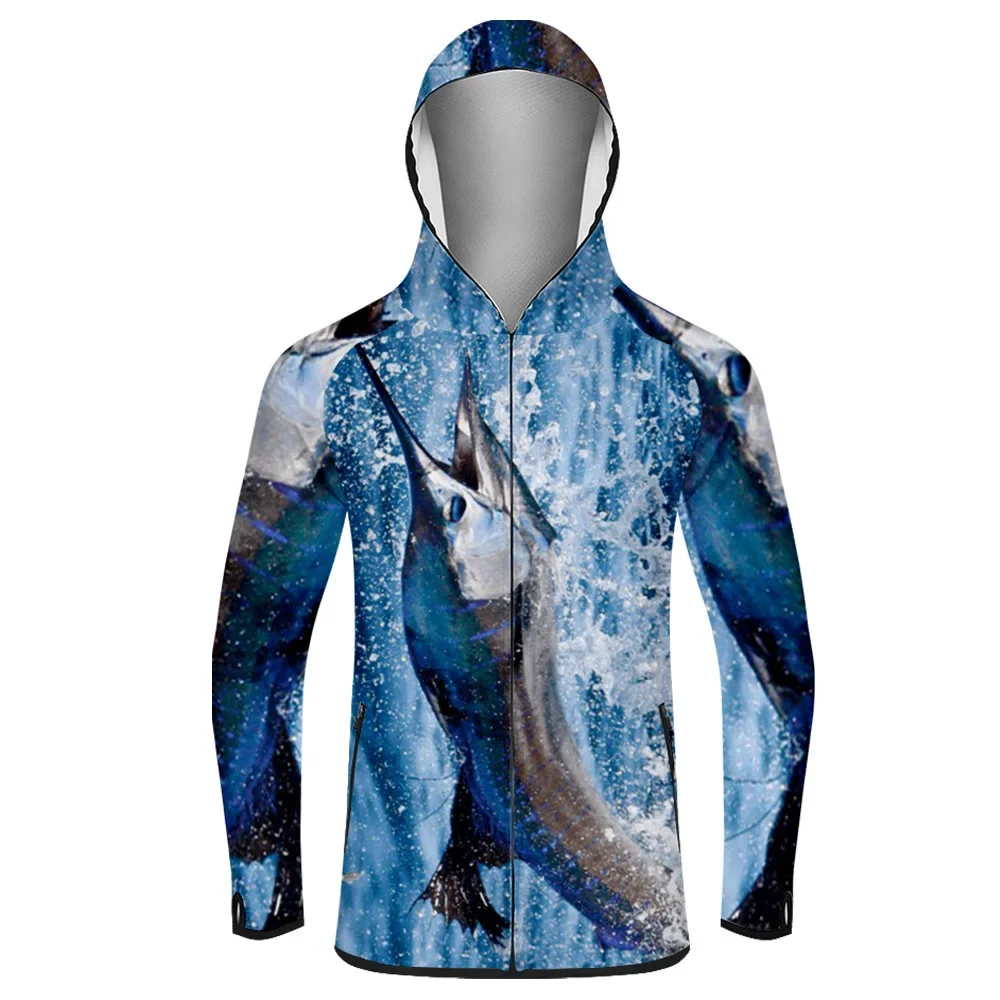 Sublimation Angeln tragen Digitaldruck Shirts im Freien UV-Schutz mit Hoodie wasserdichten Angel Hoodie