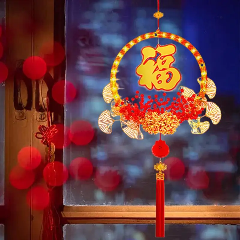 

Lunar New Year Decorations Fu Pendant Lucky Sign Red Ornaments Door Sign Spring Festival Chinese Decor with LED Lights Holiday