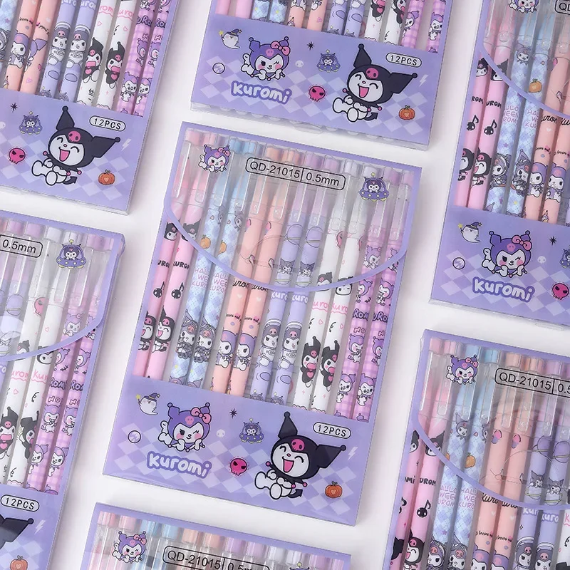 Imagem -05 - Sanrio Apagável Gel Pen Olá Kitty Kuromi Cinnamoroll Caneta Neutra Papelaria de Escritório Material Escolar Atacado 12 Pcs