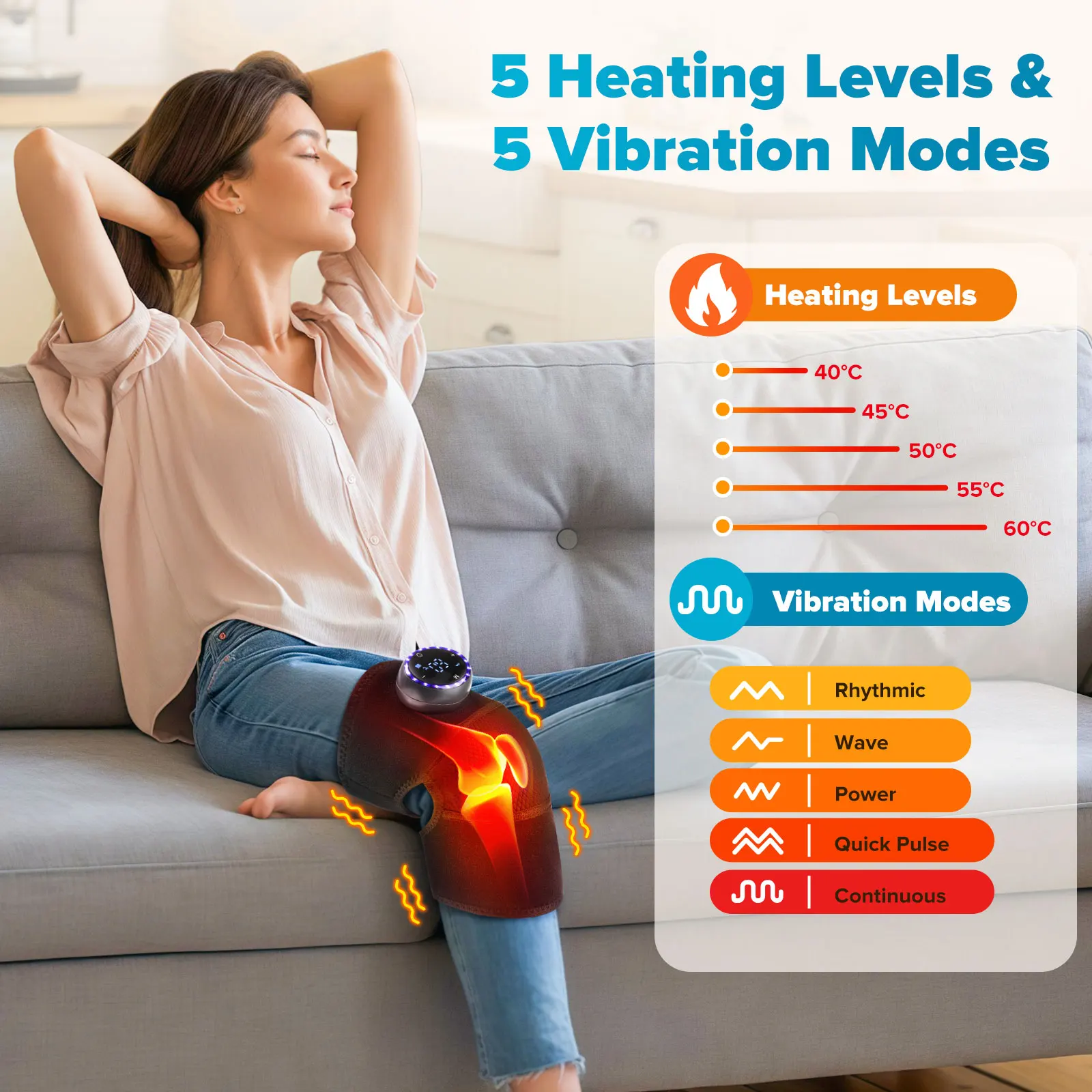 3 in 1 Heating Massage Knee Pad Shoulder Elbow Smart Vibration Massager 5 Modes Vibration Knee Brace 5 Heating Levels