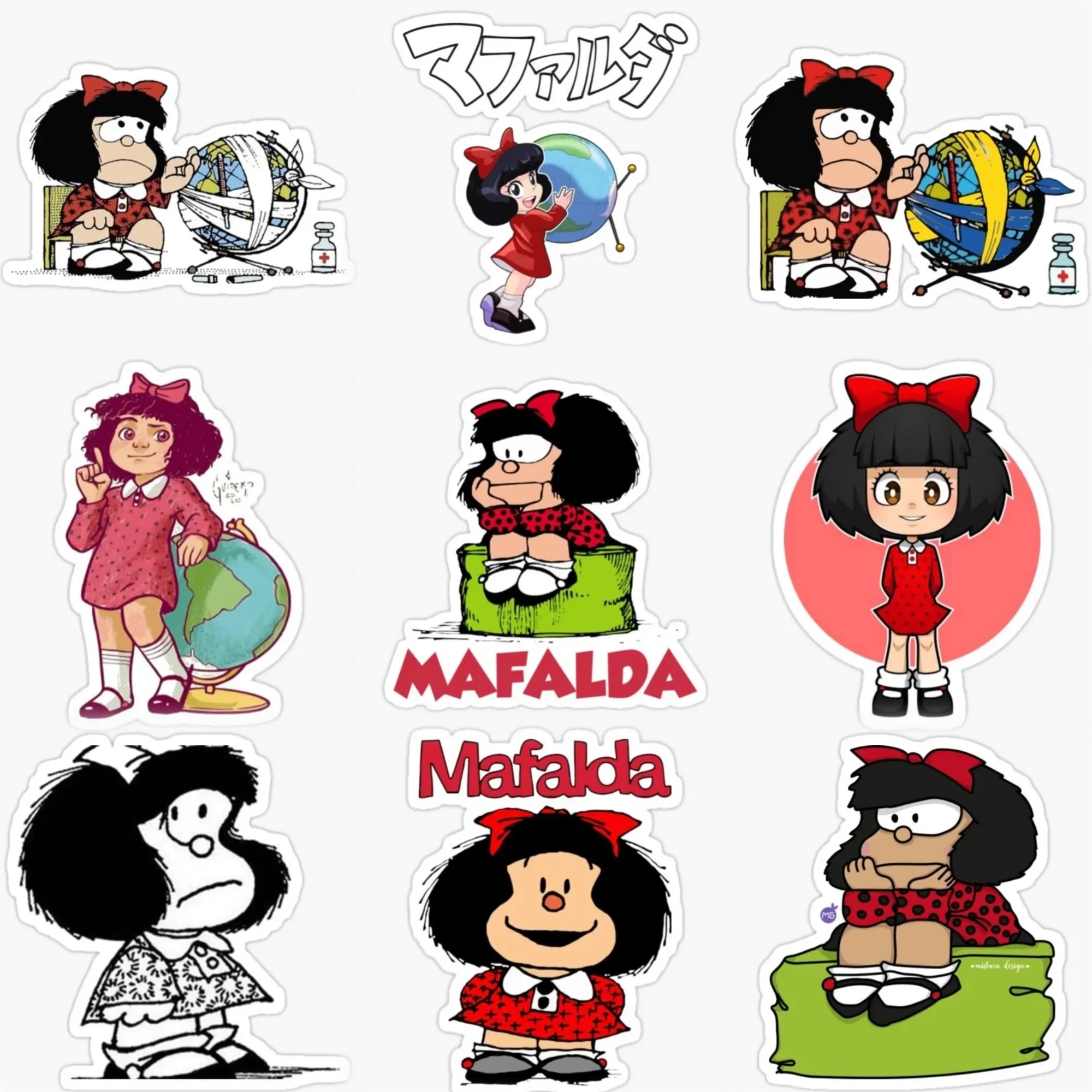 

Mafalda Cartoon Cute Creative PVC Waterproof Sticker for Decorate Car Bicycle Helmet Window Fridge Room Wall Decal Accessories