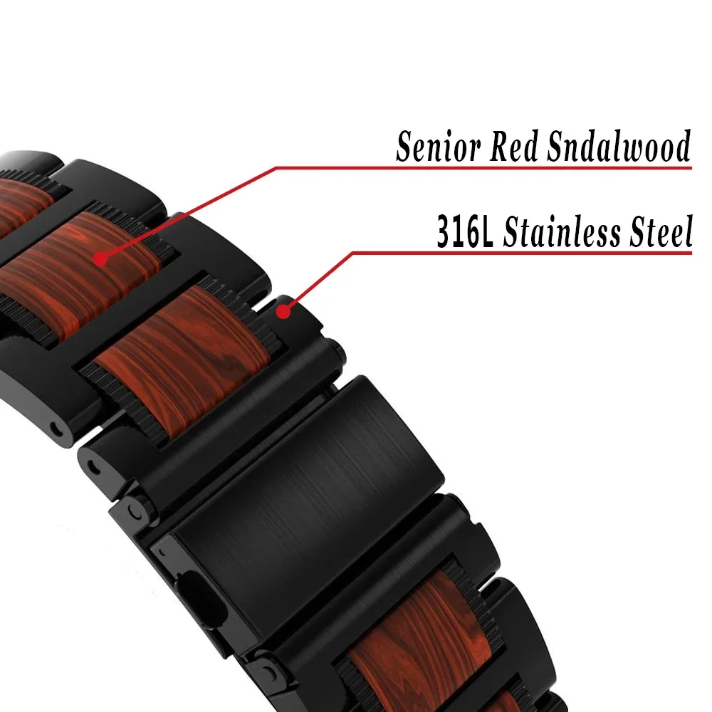 316 Steel+red Sandalwood Strap for Apple Watch 49mm 45mm 44mm 42mm 41mm 40mm Luxury Band Iwatch Series 9 8 7 6 5 4 Se 3 Ultra 2